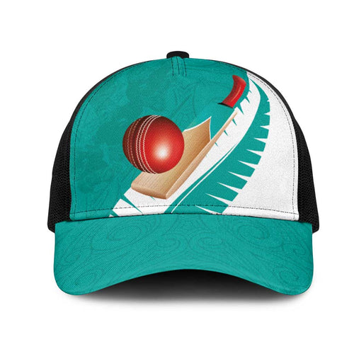 New Zealand Cricket Mesh Trucker Cap Kiwi Birds Haka Dance Turquoise Fern Sporty Style