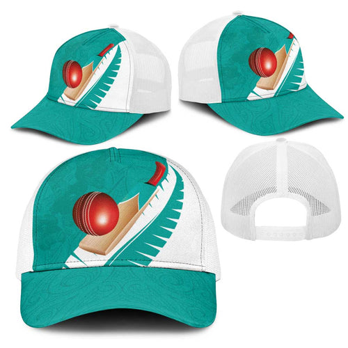 New Zealand Cricket Mesh Trucker Cap Kiwi Birds Haka Dance Turquoise Fern Sporty Style