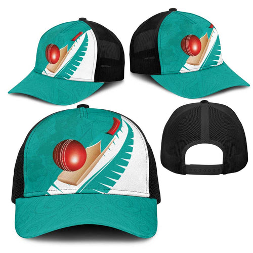 New Zealand Cricket Mesh Trucker Cap Kiwi Birds Haka Dance Turquoise Fern Sporty Style