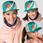 New Zealand Cricket Mesh Trucker Cap Kiwi Birds Haka Dance Turquoise Fern Sporty Style