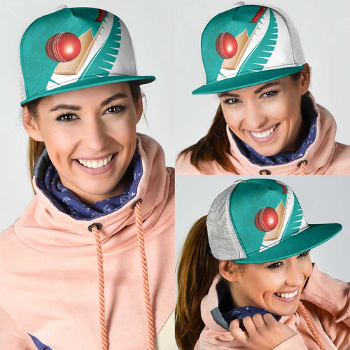 New Zealand Cricket Mesh Trucker Cap Kiwi Birds Haka Dance Turquoise Fern Sporty Style