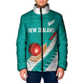 Custom New Zealand Cricket Padded Jacket Kiwi Birds Haka Dance Turquoise Fern Sporty Style