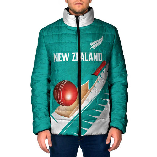 Custom New Zealand Cricket Padded Jacket Kiwi Birds Haka Dance Turquoise Fern Sporty Style