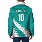 Custom New Zealand Cricket Padded Jacket Kiwi Birds Haka Dance Turquoise Fern Sporty Style