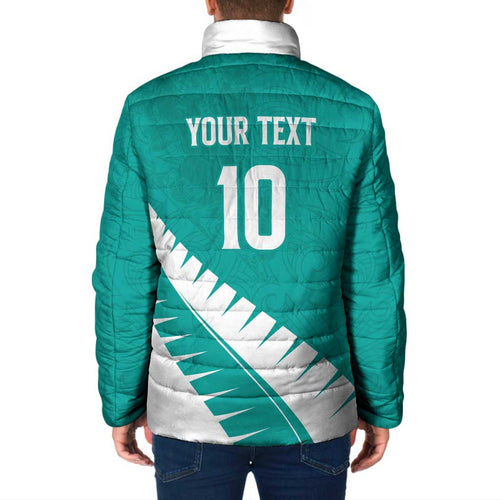 Custom New Zealand Cricket Padded Jacket Kiwi Birds Haka Dance Turquoise Fern Sporty Style