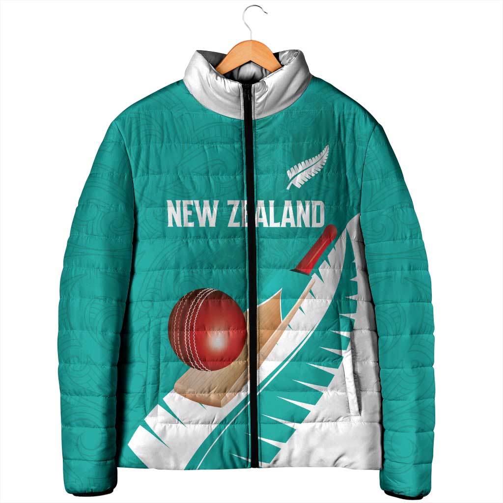 Custom New Zealand Cricket Padded Jacket Kiwi Birds Haka Dance Turquoise Fern Sporty Style
