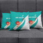 New Zealand Cricket Pillow Cover Kiwi Birds Haka Dance Turquoise Fern Sporty Style