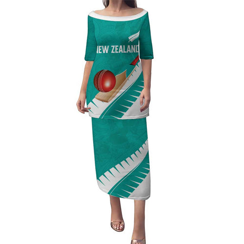Custom New Zealand Cricket Puletasi Kiwi Birds Haka Dance Turquoise Fern Sporty Style