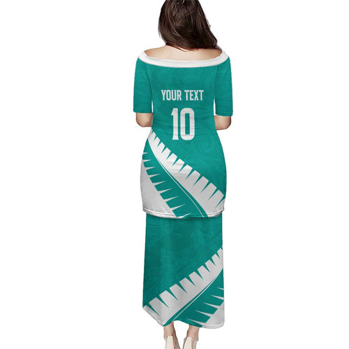 Custom New Zealand Cricket Puletasi Kiwi Birds Haka Dance Turquoise Fern Sporty Style