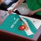 New Zealand Cricket Puzzle Kiwi Birds Haka Dance Turquoise Fern Sporty Style