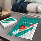 New Zealand Cricket Puzzle Kiwi Birds Haka Dance Turquoise Fern Sporty Style