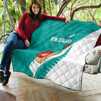 New Zealand Cricket Quilt Kiwi Birds Haka Dance Turquoise Fern Sporty Style