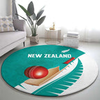 New Zealand Cricket Round Carpet Kiwi Birds Haka Dance Turquoise Fern Sporty Style