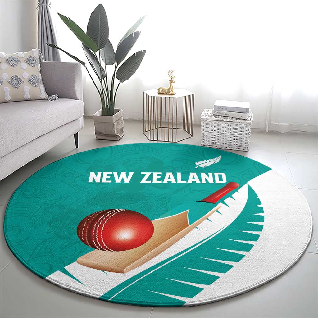 New Zealand Cricket Round Carpet Kiwi Birds Haka Dance Turquoise Fern Sporty Style