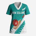 Custom New Zealand Cricket Scrub Top Kiwi Birds Haka Dance Turquoise Fern Sporty Style