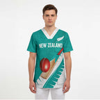 Custom New Zealand Cricket Scrub Top Kiwi Birds Haka Dance Turquoise Fern Sporty Style