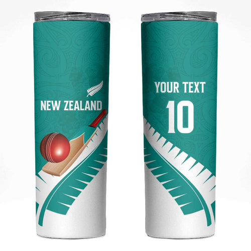 Custom New Zealand Cricket Skinny Tumbler Kiwi Birds Haka Dance Turquoise Fern Sporty Style