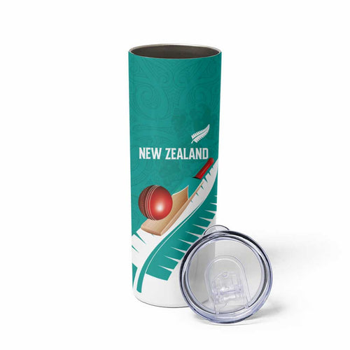 Custom New Zealand Cricket Skinny Tumbler Kiwi Birds Haka Dance Turquoise Fern Sporty Style