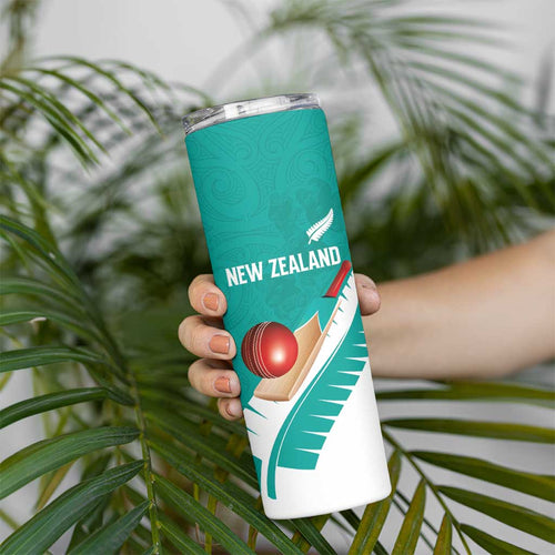 Custom New Zealand Cricket Skinny Tumbler Kiwi Birds Haka Dance Turquoise Fern Sporty Style