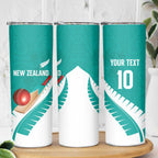 Custom New Zealand Cricket Skinny Tumbler Kiwi Birds Haka Dance Turquoise Fern Sporty Style
