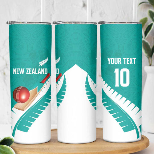 Custom New Zealand Cricket Skinny Tumbler Kiwi Birds Haka Dance Turquoise Fern Sporty Style