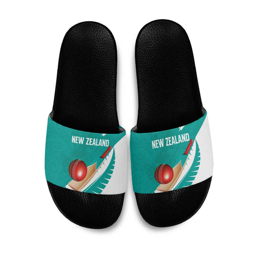 New Zealand Cricket Slide Sandals Kiwi Birds Haka Dance Turquoise Fern Sporty Style