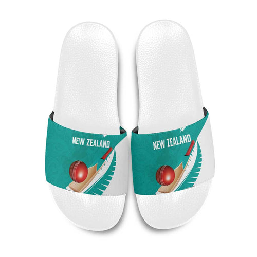 New Zealand Cricket Slide Sandals Kiwi Birds Haka Dance Turquoise Fern Sporty Style