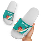 New Zealand Cricket Slide Sandals Kiwi Birds Haka Dance Turquoise Fern Sporty Style