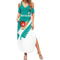Custom New Zealand Cricket Summer Maxi Dress Kiwi Birds Haka Dance Turquoise Fern Sporty Style