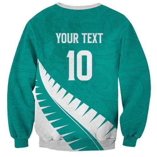 Custom New Zealand Cricket Sweatshirt Kiwi Birds Haka Dance Turquoise Fern Sporty Style