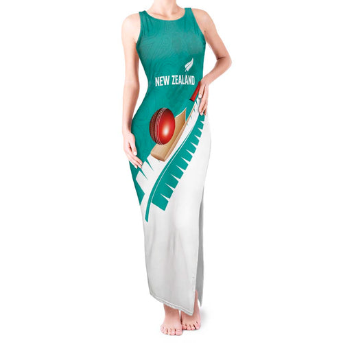 Custom New Zealand Cricket Tank Maxi Dress Kiwi Birds Haka Dance Turquoise Fern Sporty Style