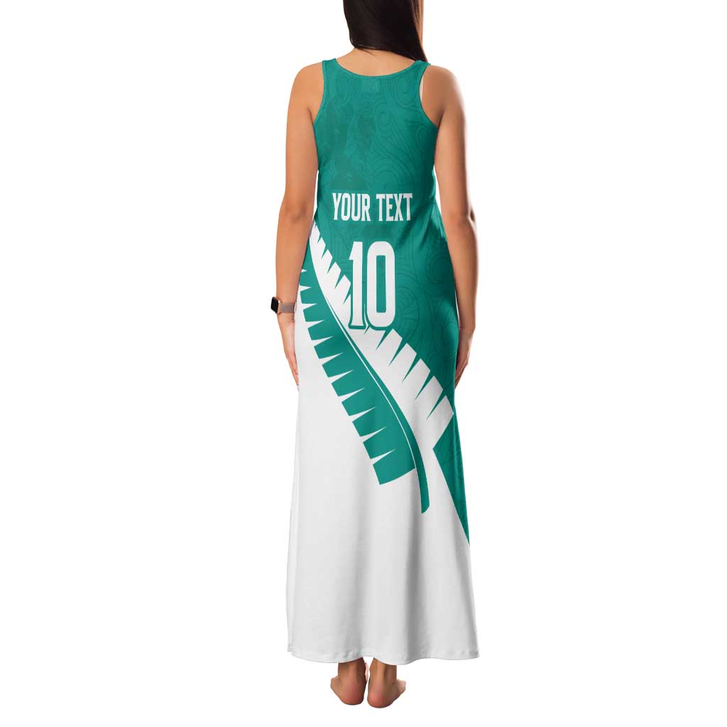 Custom New Zealand Cricket Tank Maxi Dress Kiwi Birds Haka Dance Turquoise Fern Sporty Style