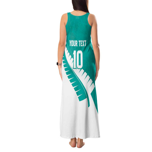 Custom New Zealand Cricket Tank Maxi Dress Kiwi Birds Haka Dance Turquoise Fern Sporty Style