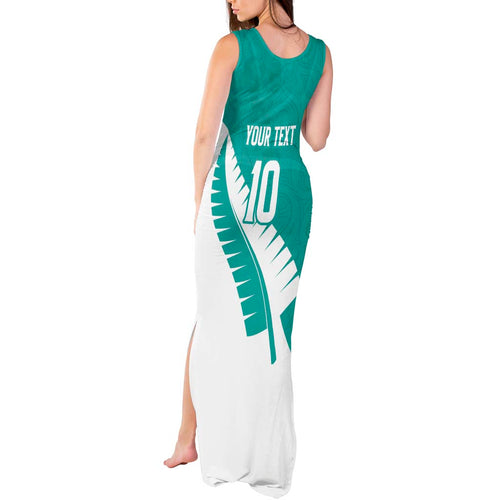 Custom New Zealand Cricket Tank Maxi Dress Kiwi Birds Haka Dance Turquoise Fern Sporty Style