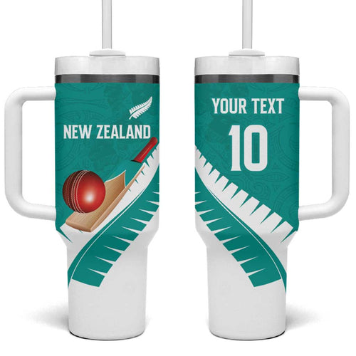 Custom New Zealand Cricket Tumbler With Handle Kiwi Birds Haka Dance Turquoise Fern Sporty Style