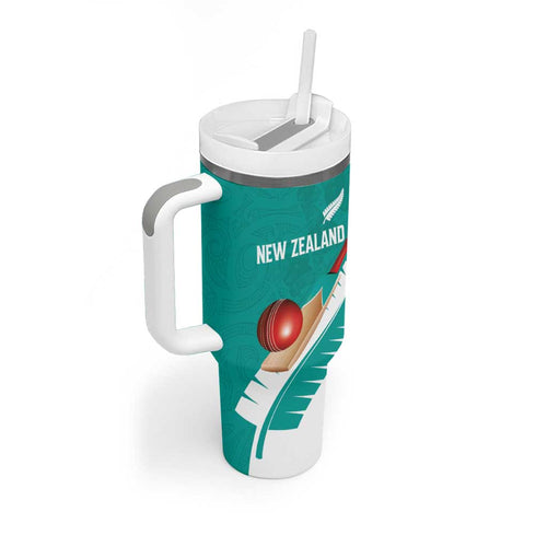 Custom New Zealand Cricket Tumbler With Handle Kiwi Birds Haka Dance Turquoise Fern Sporty Style