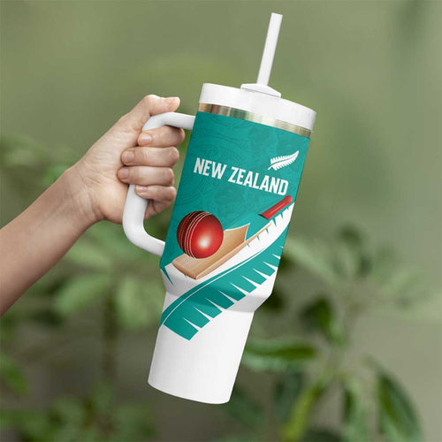 Custom New Zealand Cricket Tumbler With Handle Kiwi Birds Haka Dance Turquoise Fern Sporty Style