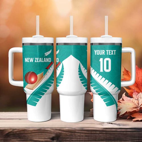 Custom New Zealand Cricket Tumbler With Handle Kiwi Birds Haka Dance Turquoise Fern Sporty Style