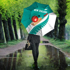 New Zealand Cricket Umbrella Kiwi Birds Haka Dance Turquoise Fern Sporty Style