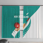 New Zealand Cricket Window Curtain Kiwi Birds Haka Dance Turquoise Fern Sporty Style