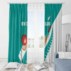 New Zealand Cricket Window Curtain Kiwi Birds Haka Dance Turquoise Fern Sporty Style