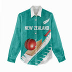 Custom New Zealand Cricket Women Casual Shirt Kiwi Birds Haka Dance Turquoise Fern Sporty Style