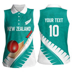Custom New Zealand Cricket Women Sleeveless Polo Shirt Kiwi Birds Haka Dance Turquoise Fern Sporty Style
