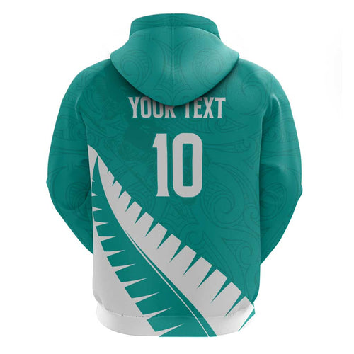 Custom New Zealand Cricket Zip Hoodie Kiwi Birds Haka Dance Turquoise Fern Sporty Style