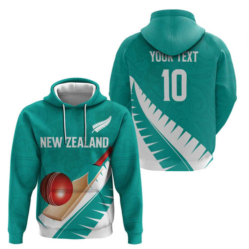 Custom New Zealand Cricket Zip Hoodie Kiwi Birds Haka Dance Turquoise Fern Sporty Style