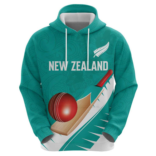 Custom New Zealand Cricket Zip Hoodie Kiwi Birds Haka Dance Turquoise Fern Sporty Style
