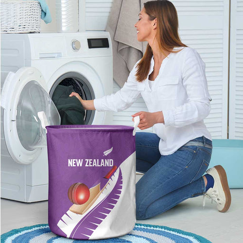 New Zealand Cricket Laundry Basket Kiwi Birds Haka Dance Purple Fern Sporty Style
