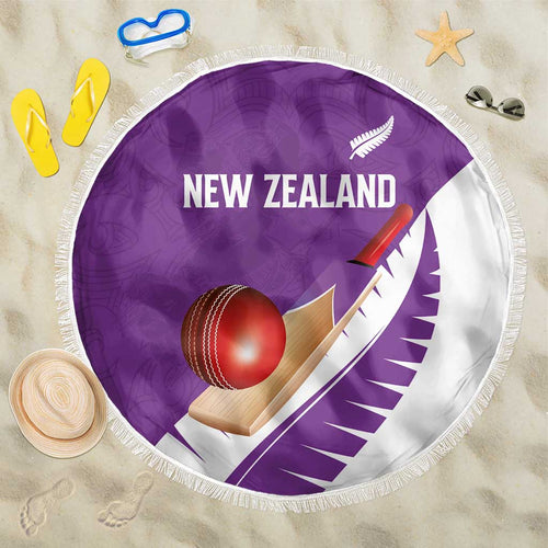 New Zealand Cricket Beach Blanket Kiwi Birds Haka Dance Purple Fern Sporty Style