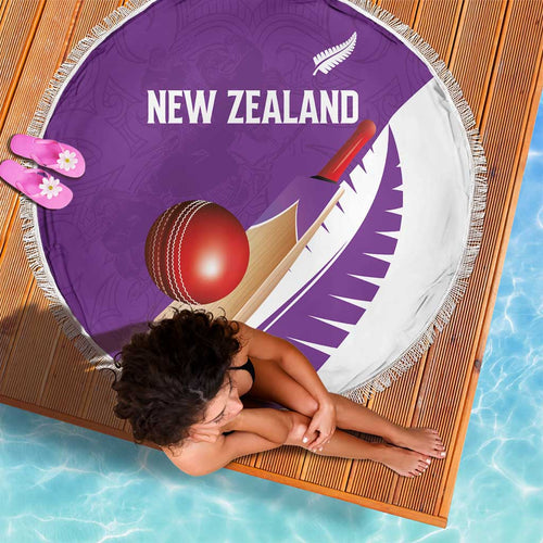 New Zealand Cricket Beach Blanket Kiwi Birds Haka Dance Purple Fern Sporty Style