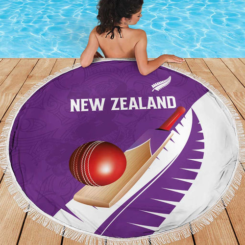 New Zealand Cricket Beach Blanket Kiwi Birds Haka Dance Purple Fern Sporty Style